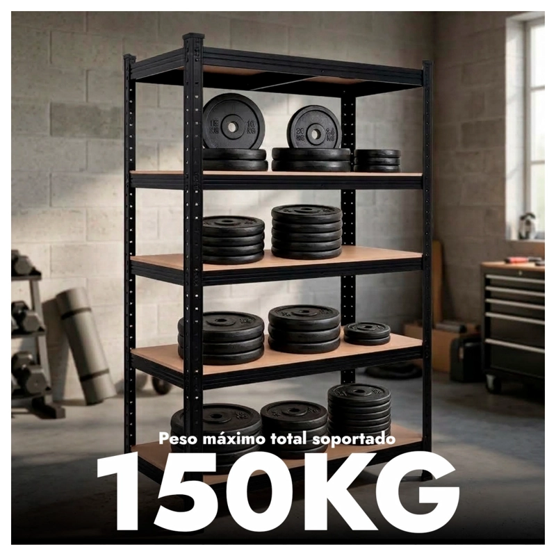 ESTANTE METALICO 5 NIVELES CON REPISAS REFORZADO NEGRO 150KG - 4