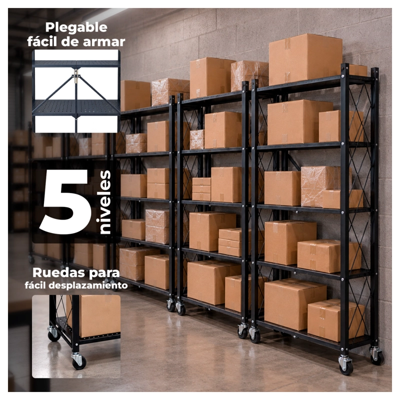 ESTANTE METALICO PLEGABLE 5 NIVELES REFORZADO HASTA 100KG - 2