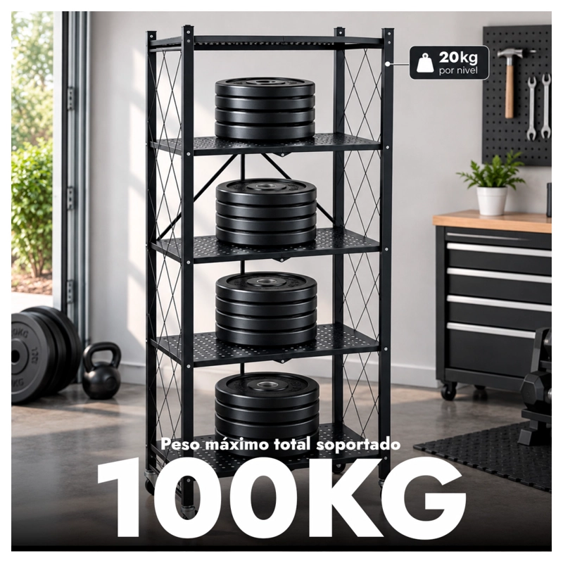 ESTANTE METALICO PLEGABLE 5 NIVELES REFORZADO HASTA 100KG - 4