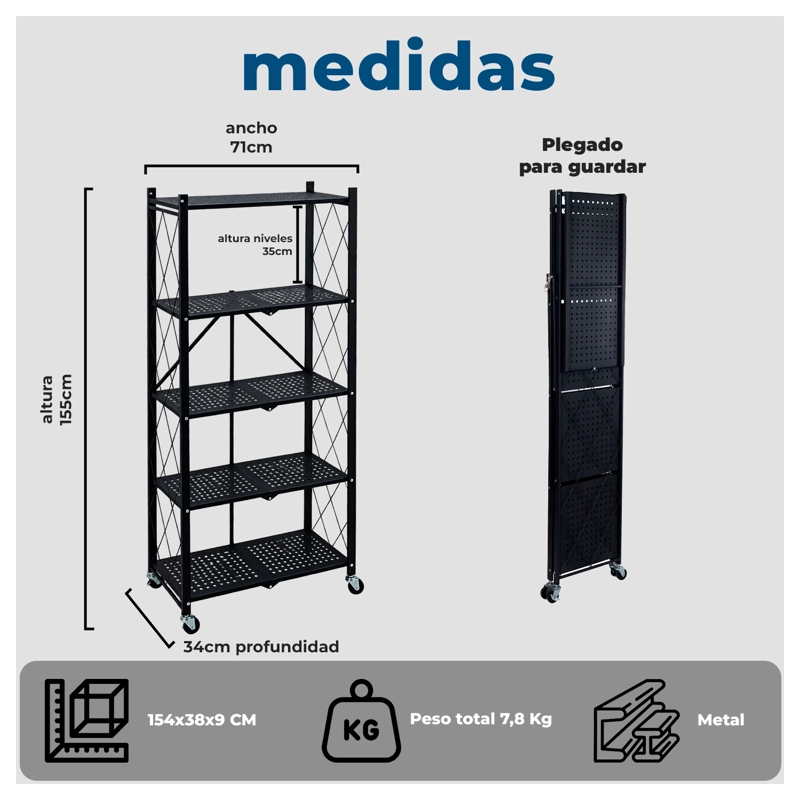 ESTANTE METALICO PLEGABLE 5 NIVELES REFORZADO HASTA 100KG - 9