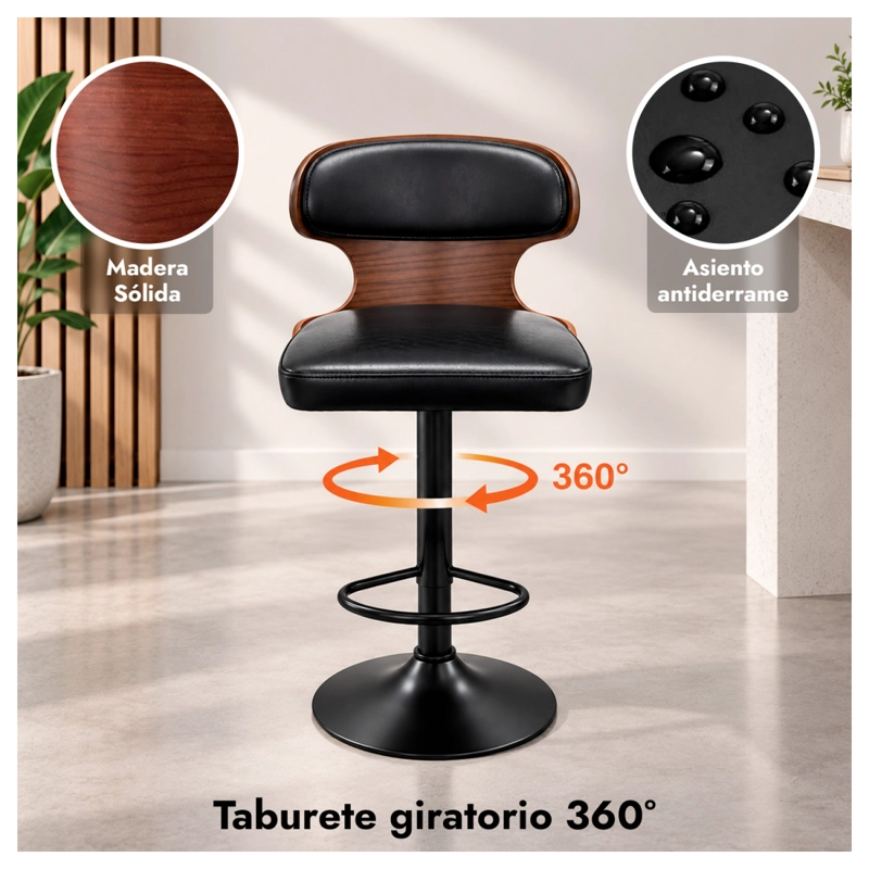 PACK 2 TABURETE BAR REGULABLE RESPALDO ACOLCHADO Y APOYAPIE S - 3