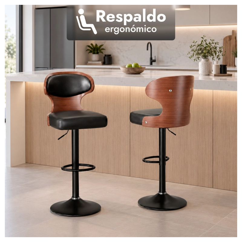 PACK 2 TABURETE BAR REGULABLE RESPALDO ACOLCHADO Y APOYAPIE S - 5