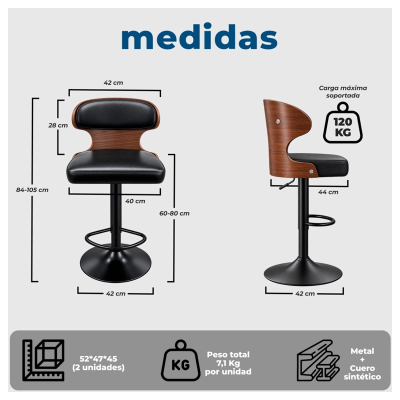 PACK 2 TABURETE BAR REGULABLE RESPALDO ACOLCHADO Y APOYAPIE S - 8