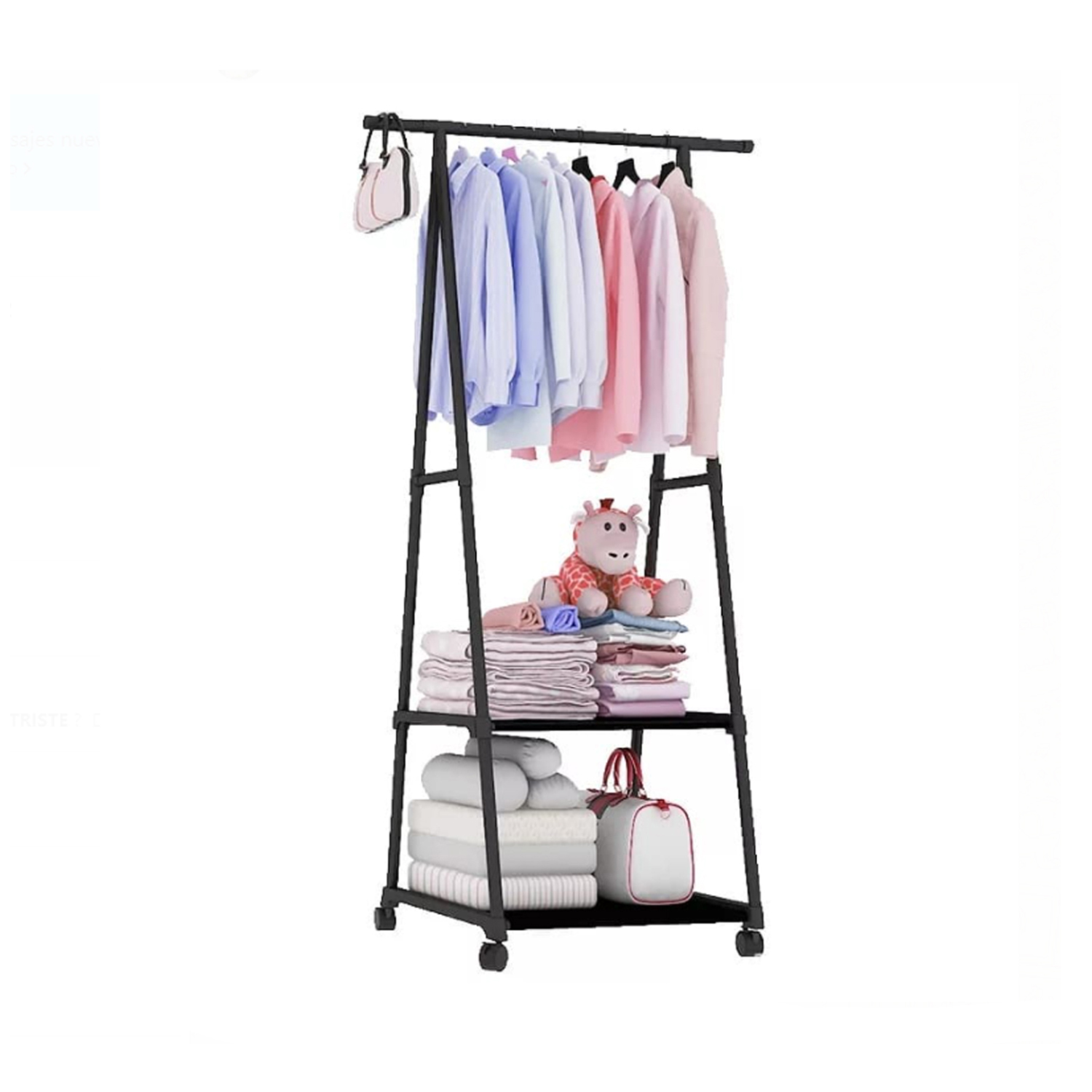 PERCHERO IMPORTCLICK HOG.03 METAL NEGRO ORGANIZADOR COLGADOR ROPA RUEDAS - 5