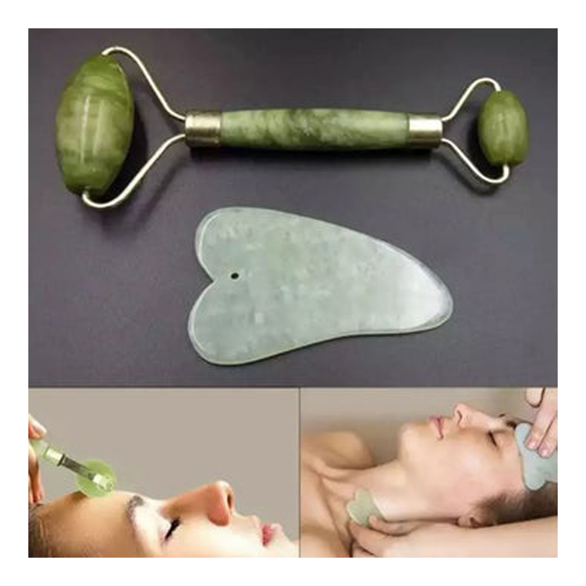 RODILLO MASAJEADOR FACIAL PIEDRA JADE 100% NATURAL - 5