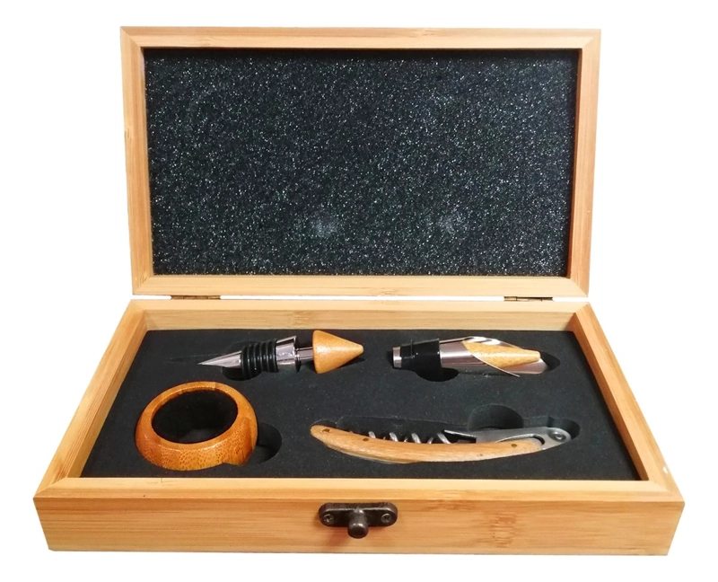 SET DELUXE VINO 4 ACCESORIOS BAMBU ECOLOGICO - 1