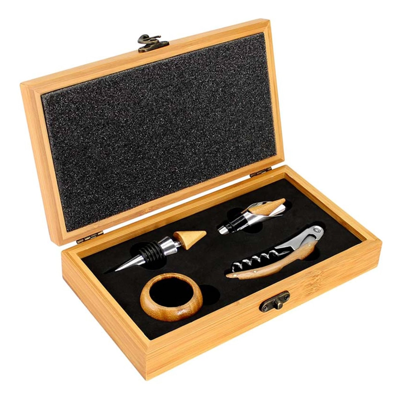 SET DELUXE VINO 4 ACCESORIOS BAMBU ECOLOGICO - 2
