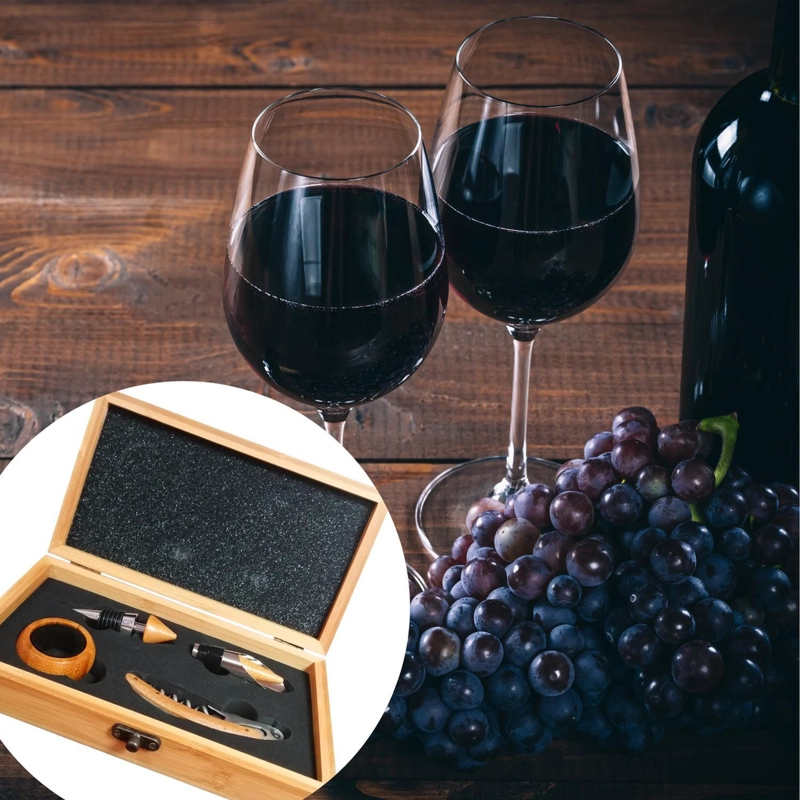 SET DELUXE VINO 4 ACCESORIOS BAMBU ECOLOGICO - 6