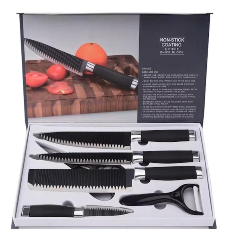 SET CUCHILLO ACERO INOXIDABLE 6 PIEZAS ANTIBACTERIAL NEGRO - 1