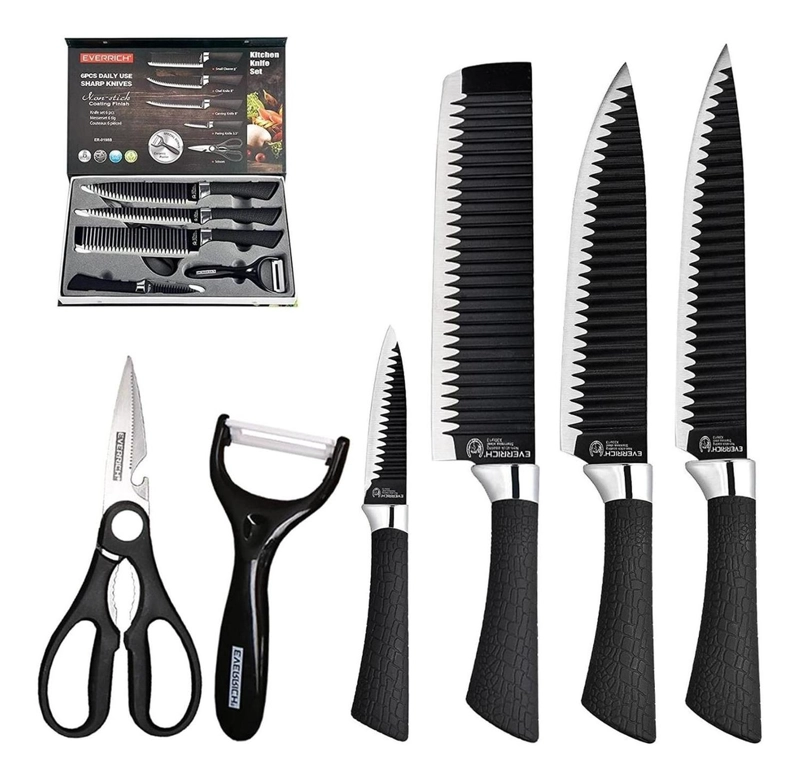 SET CUCHILLO ACERO INOXIDABLE 6 PIEZAS ANTIBACTERIAL NEGRO - 2