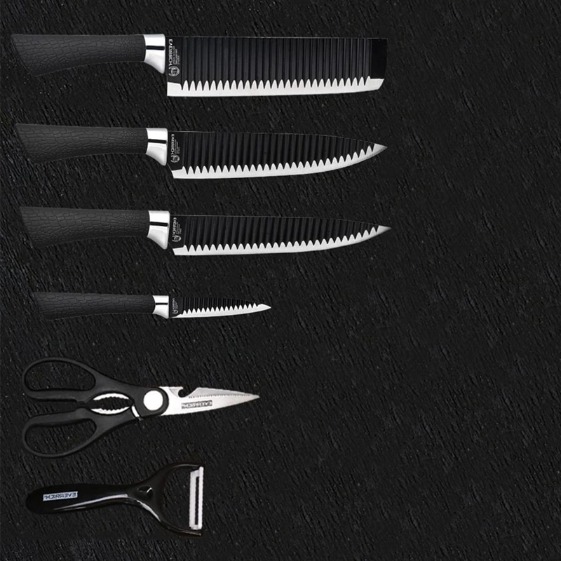 SET CUCHILLO ACERO INOXIDABLE 6 PIEZAS ANTIBACTERIAL NEGRO - 3