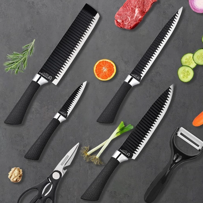 SET CUCHILLO ACERO INOXIDABLE 6 PIEZAS ANTIBACTERIAL NEGRO - 4