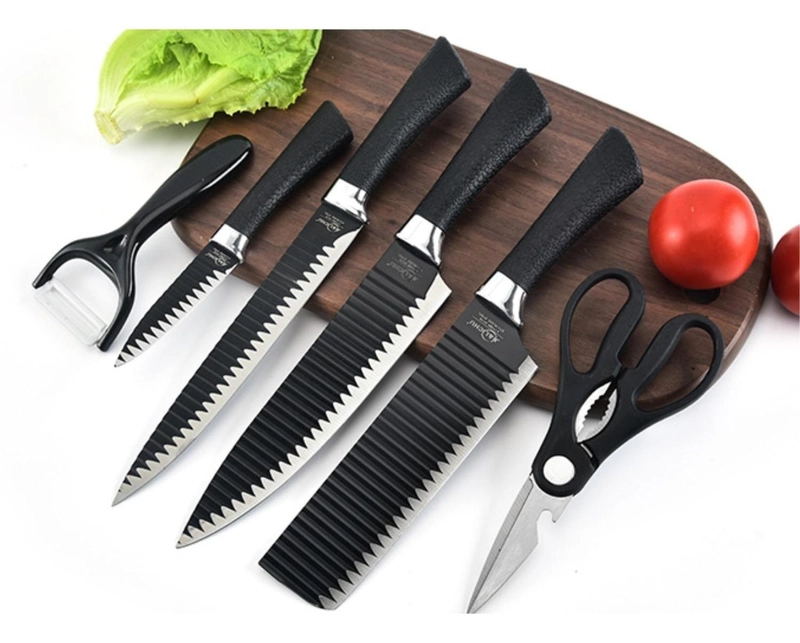 SET CUCHILLO ACERO INOXIDABLE 6 PIEZAS ANTIBACTERIAL NEGRO - 6