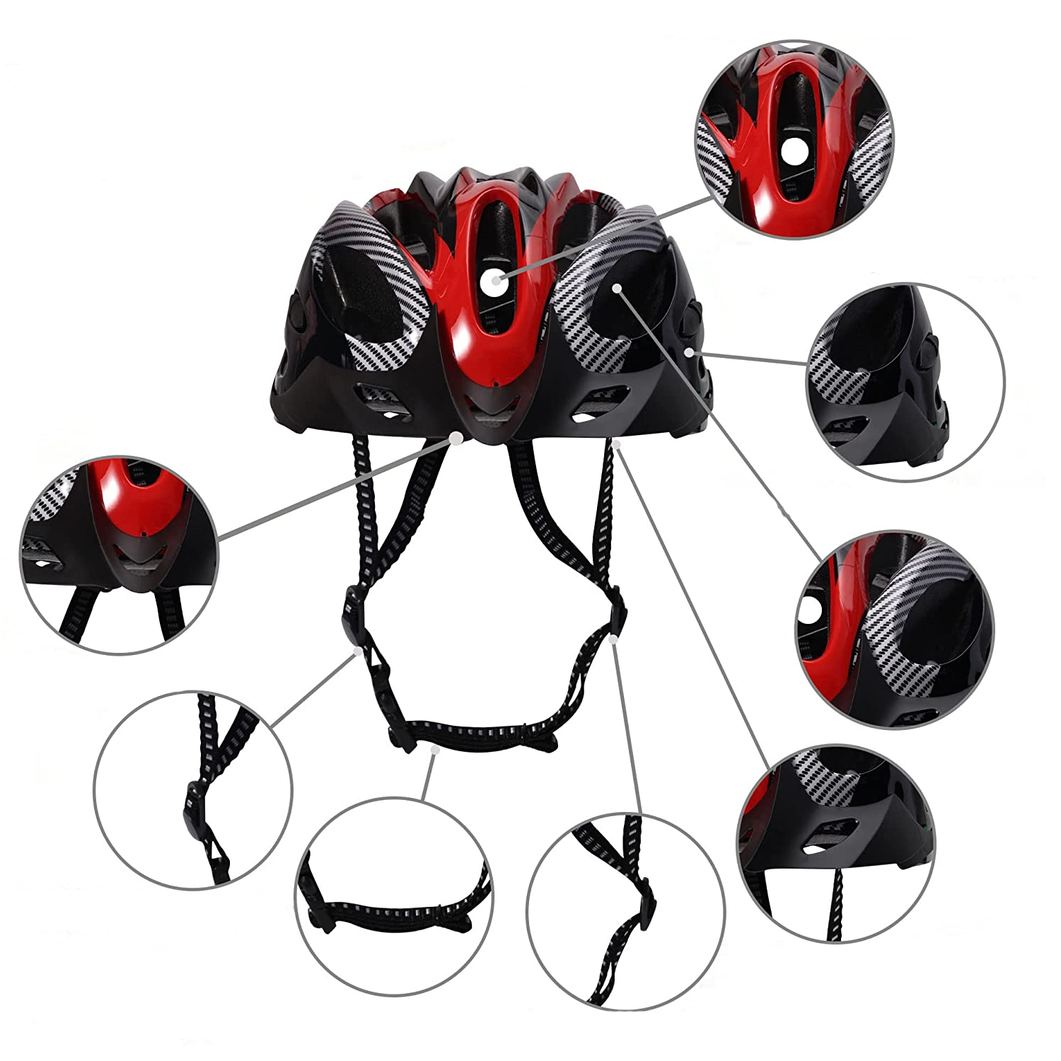 CASCO EN COLOR ROJO BICICLETA PROFESIONAL FULL SEGURIDAD CON LUZ - 4