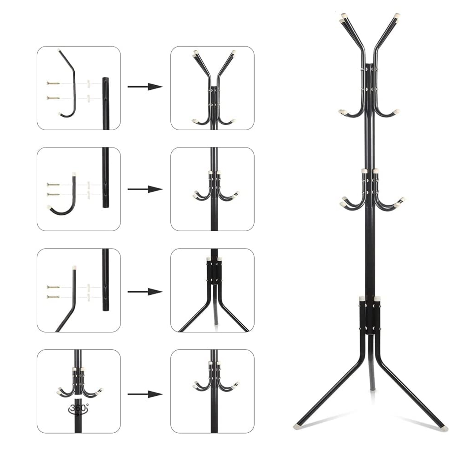 COLGADOR IMPORTCLICK HOG.45 NEGRO PERCHERO METÁLICO TRÍPODE 165CM X 42CM - 4