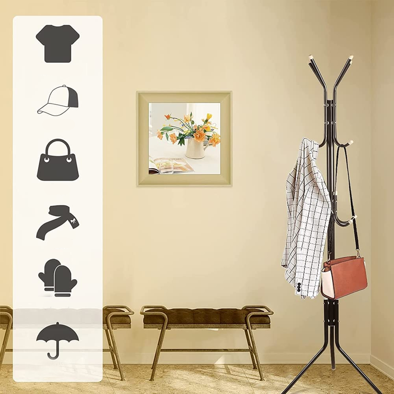 COLGADOR IMPORTCLICK HOG.45 NEGRO PERCHERO METÁLICO TRÍPODE 165CM X 42CM - 5