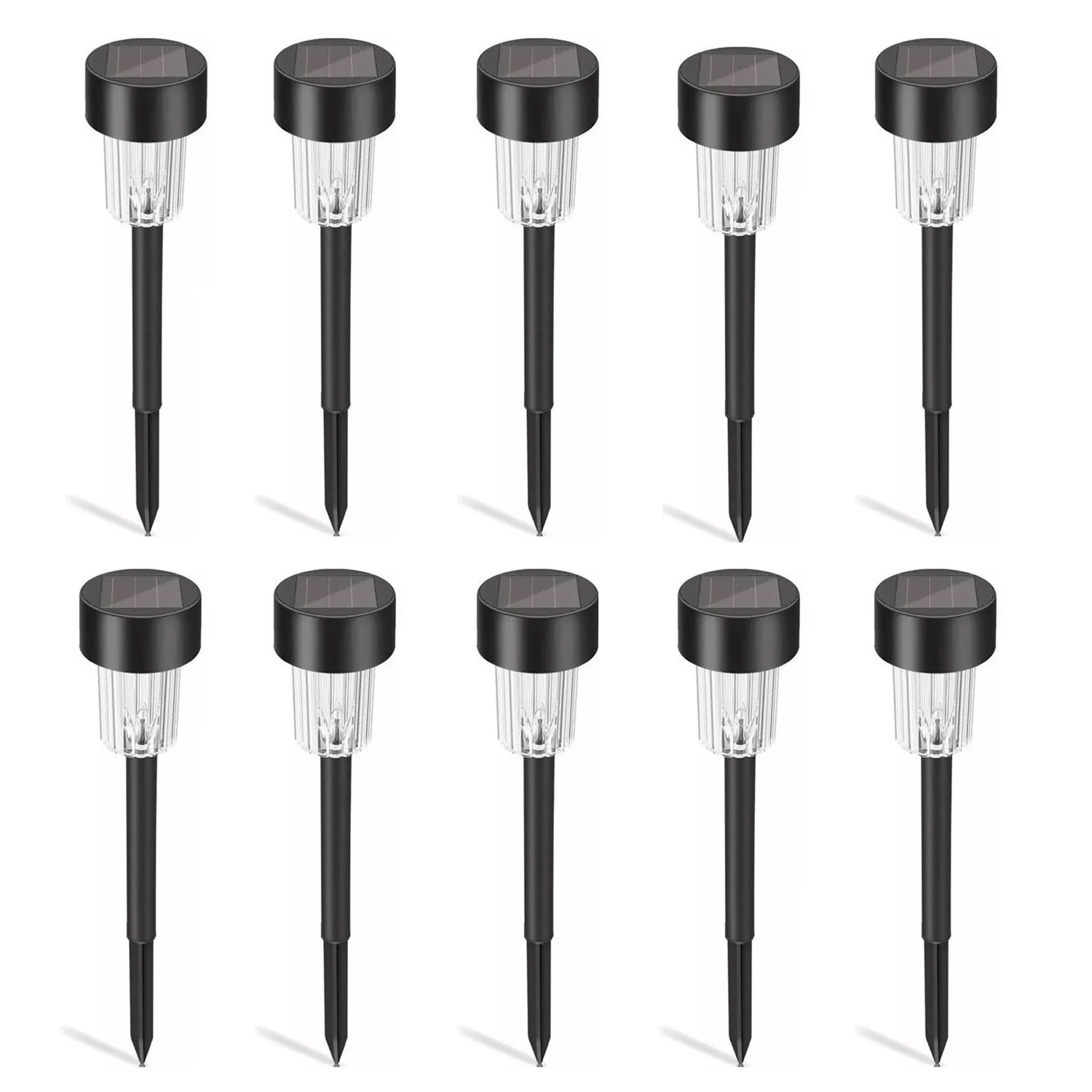 PACK 10 ESTACAS FOCOS LED SOLAR JARDÍN EXTERIOR NEGRO - 1