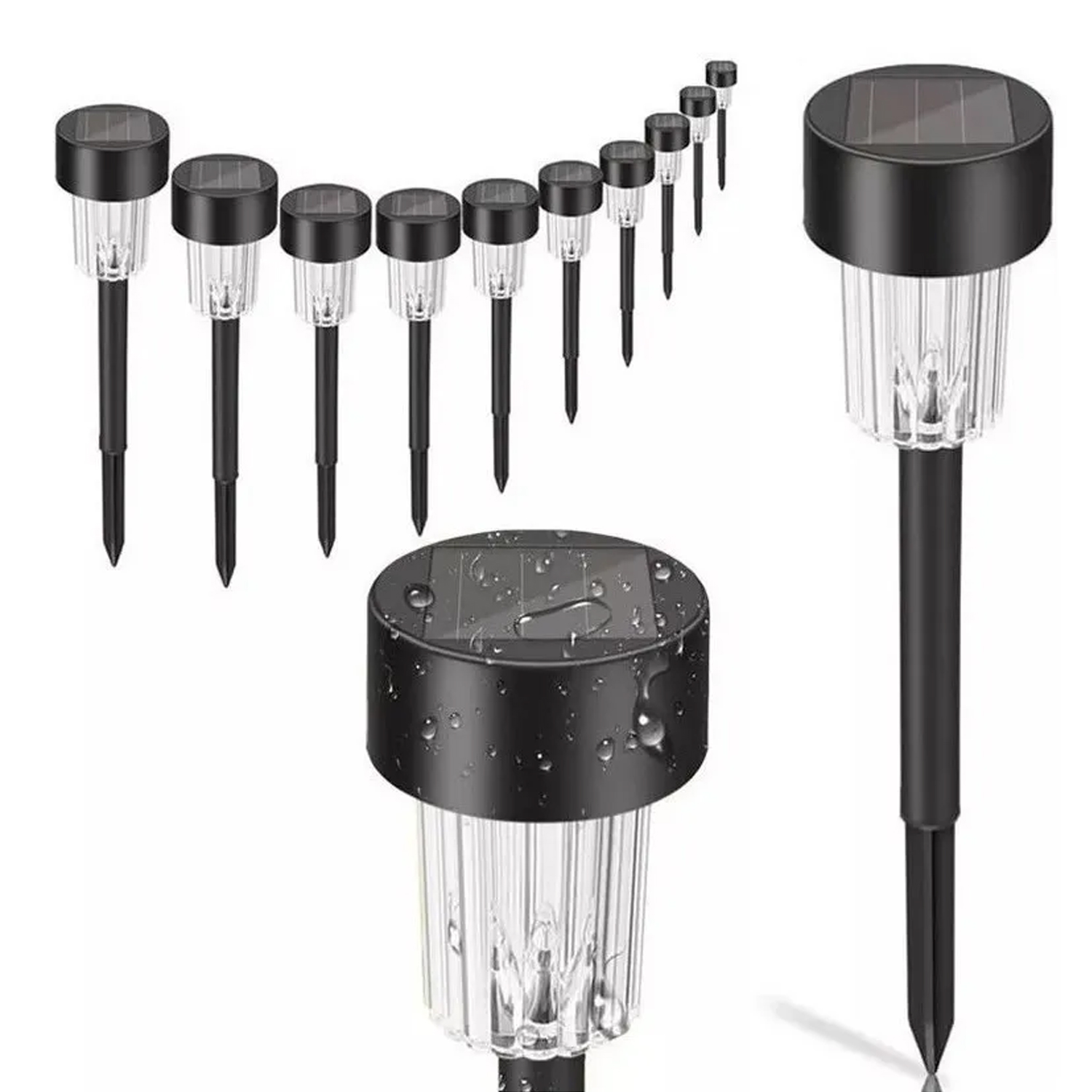 PACK 10 ESTACAS FOCOS LED SOLAR JARDÍN EXTERIOR NEGRO - 3