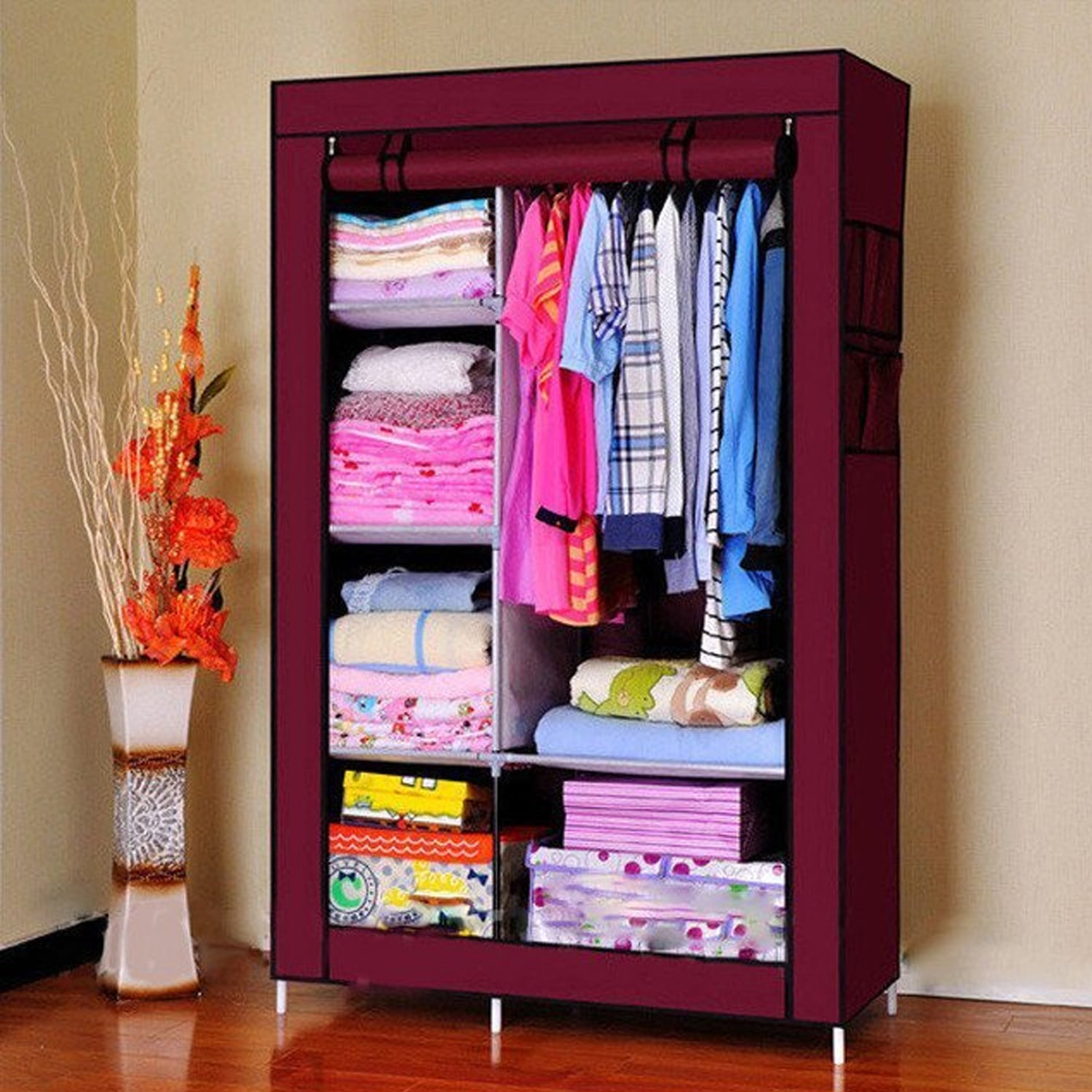 CLÓSET IMPORTCLICK HOG.86 FUCSIA ORGANIZADOR ARMABLE TELA 2 CUERPOS WINE RED 105X45X175 CM - 5