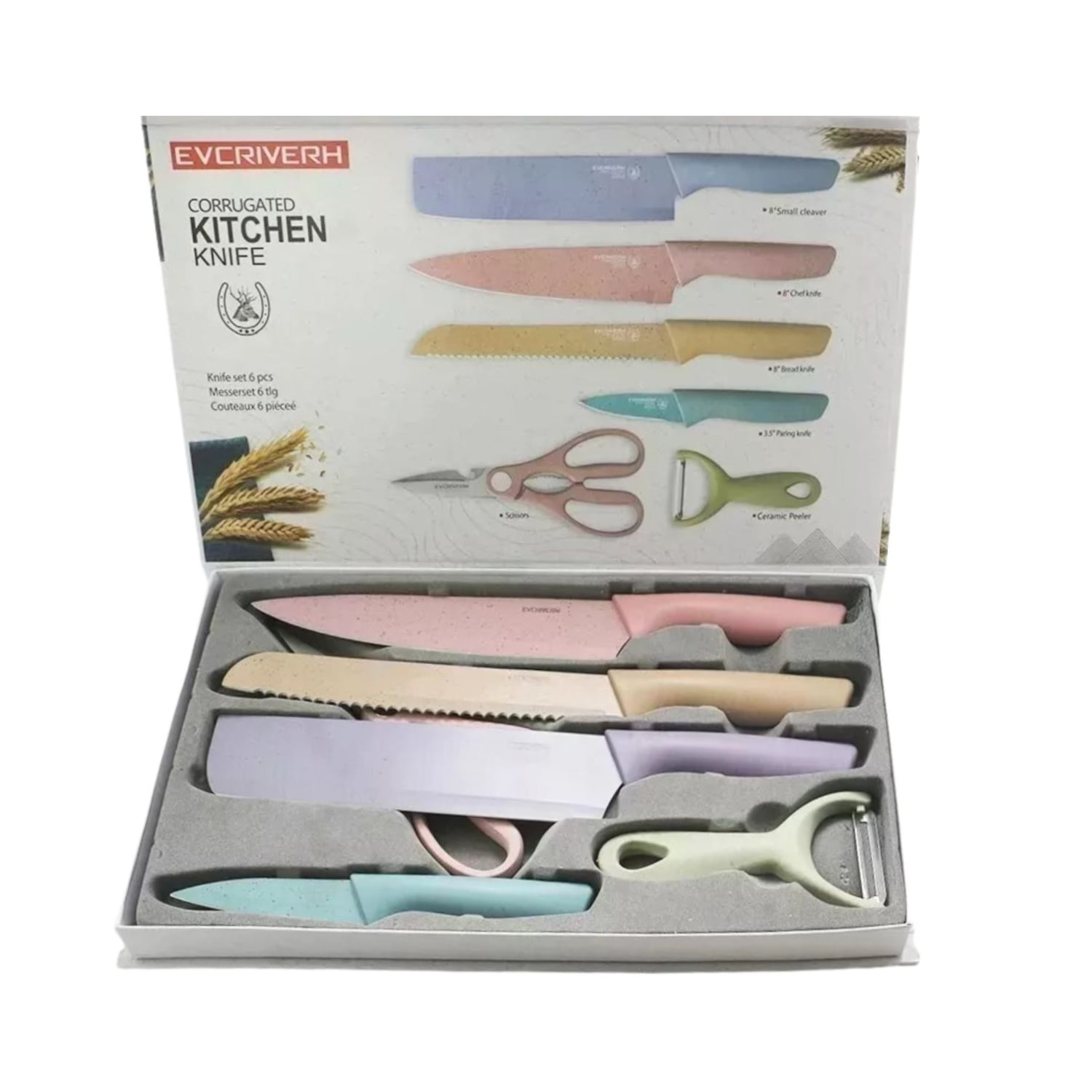 SET CUCHILLOS ACERO INOXIDABLE 6 PIEZAS COLORES - 1