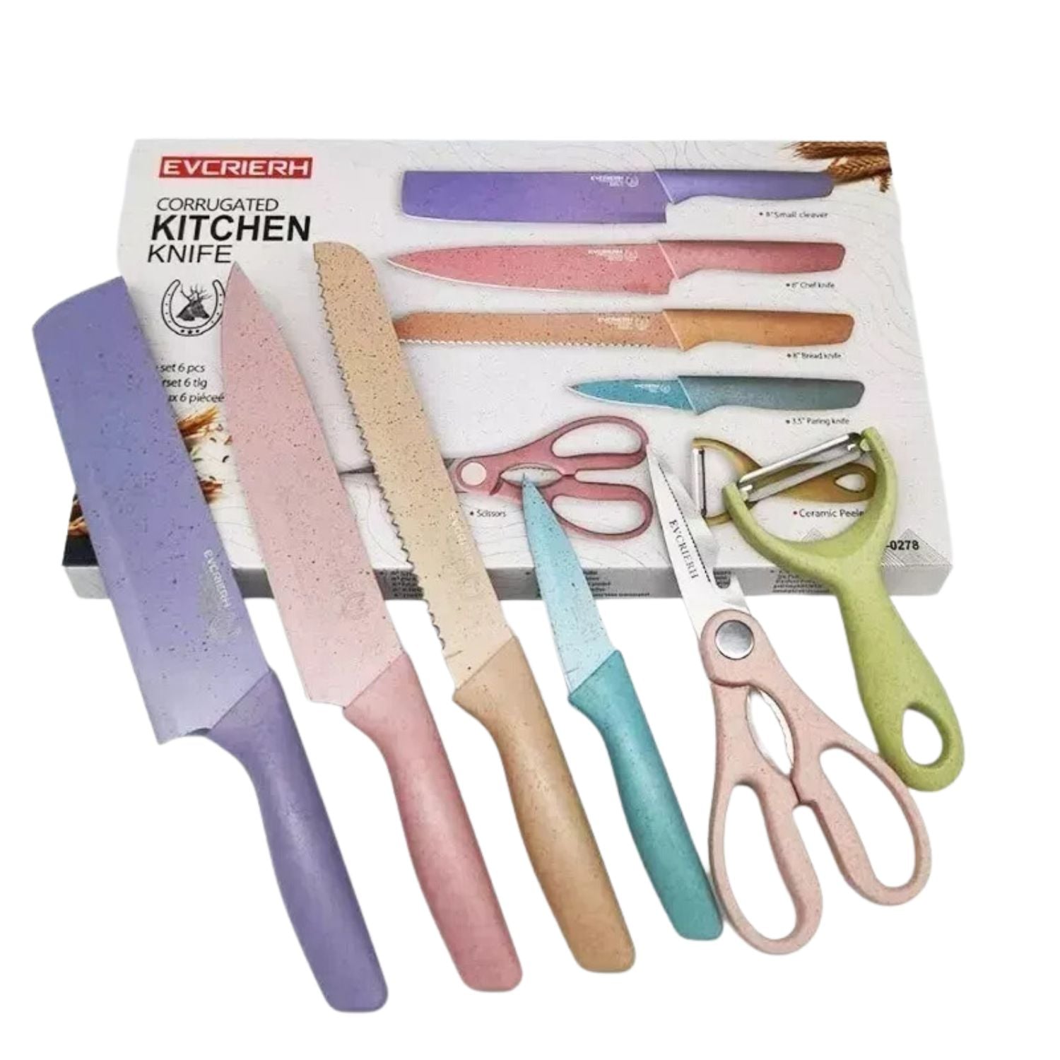 SET CUCHILLOS ACERO INOXIDABLE 6 PIEZAS COLORES - 2