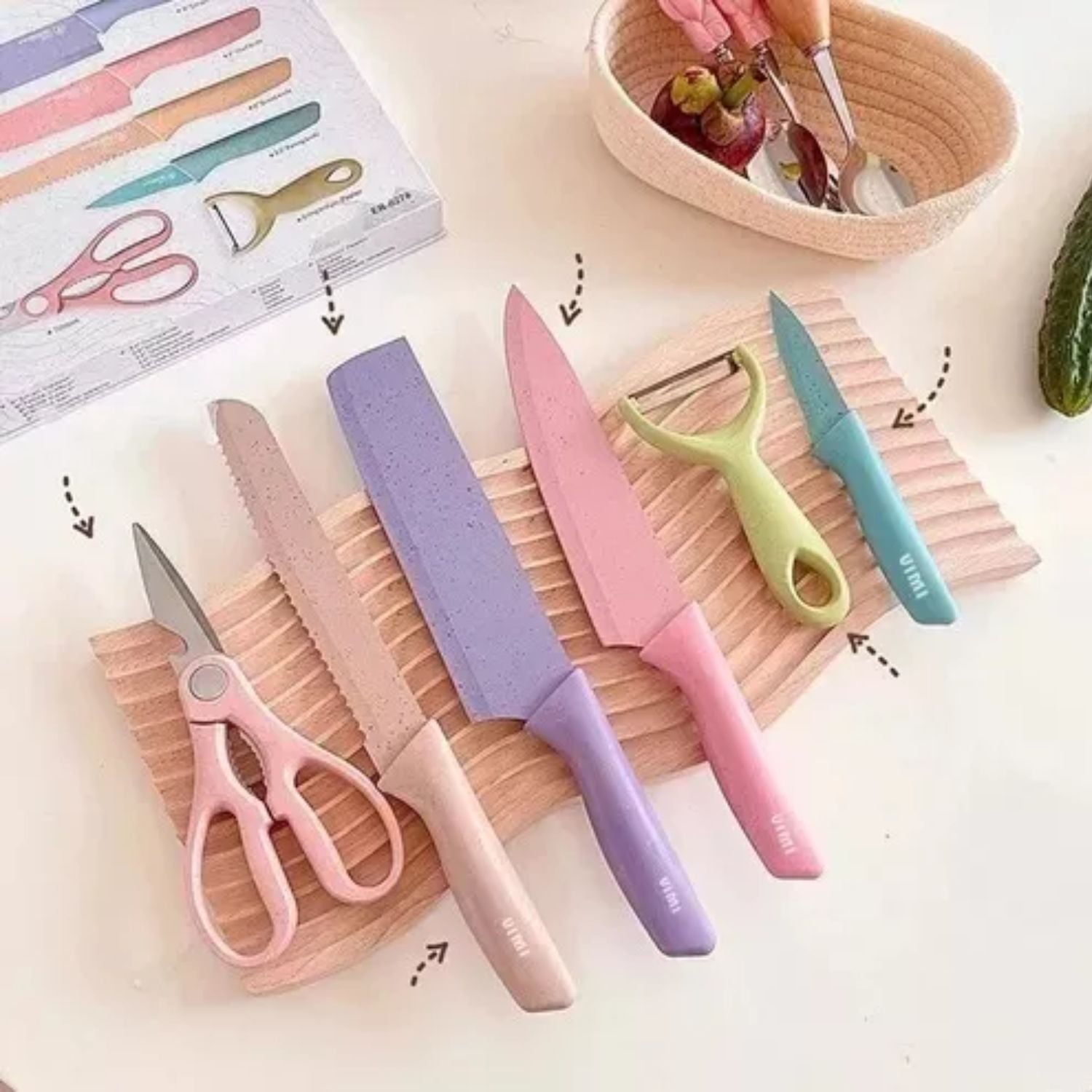 SET CUCHILLOS ACERO INOXIDABLE 6 PIEZAS COLORES - 4