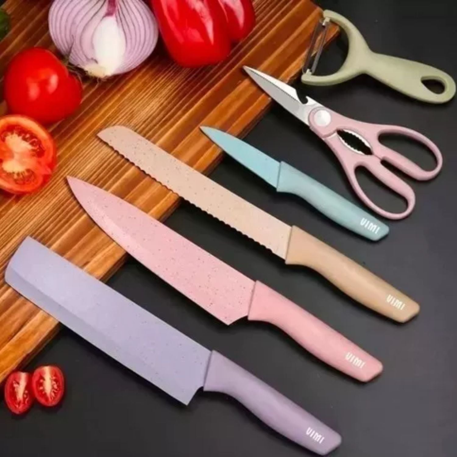 SET CUCHILLOS ACERO INOXIDABLE 6 PIEZAS COLORES - 5