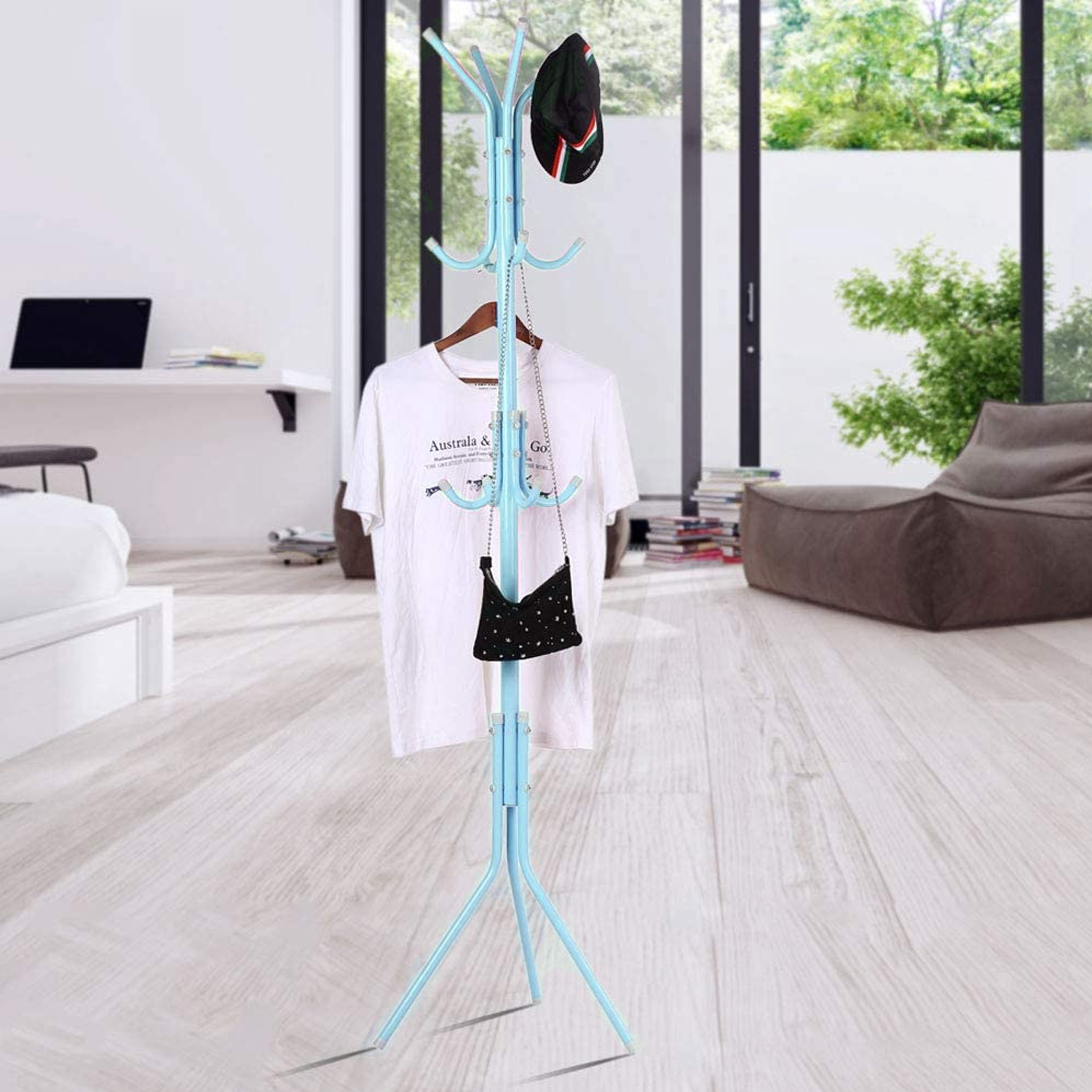 COLGADOR PERCHERO METÁLICO TRÍPODE CELESTE 165 CM X 42 CM - 5