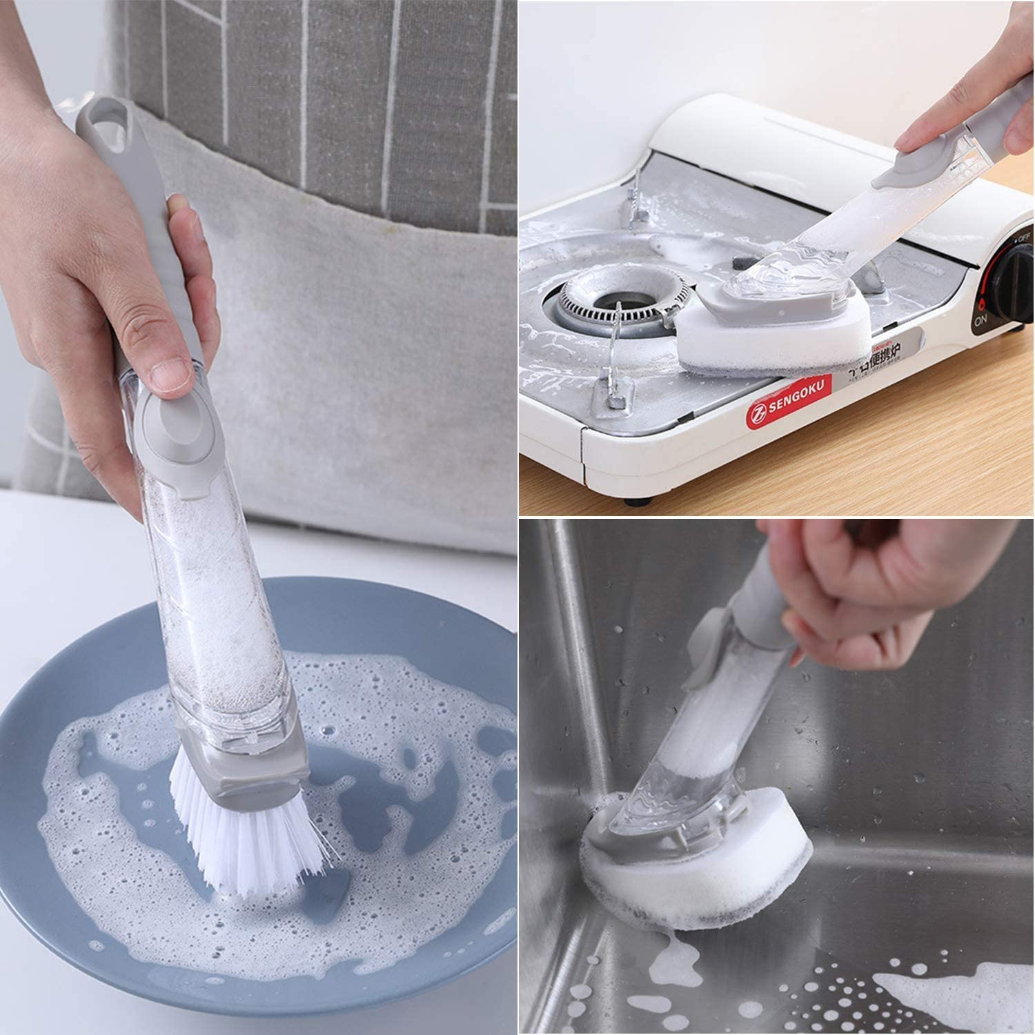 CEPILLO DISPENSADOR JABÓN PARA OLLAS LAVALOZA GRIS - 5