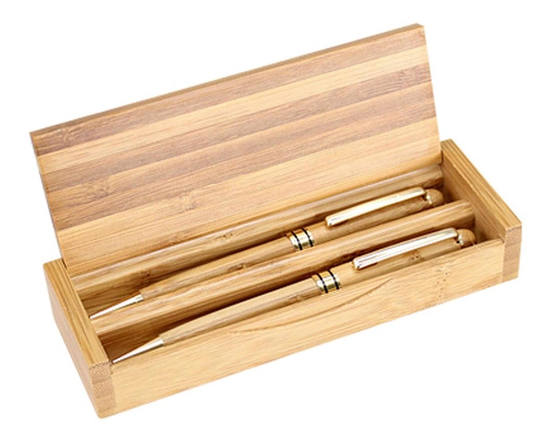 SET 2 BOLIGRAFO LAPIZ ESTUCHE BAMBU DELUXE - 1