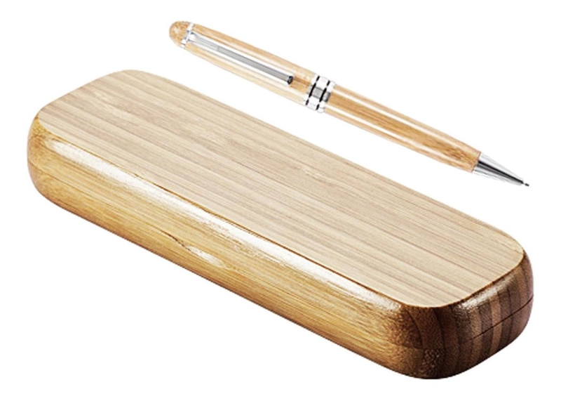 SET BOLIGRAFO LAPIZ ESTUCHE BAMBU DELUXE - 2