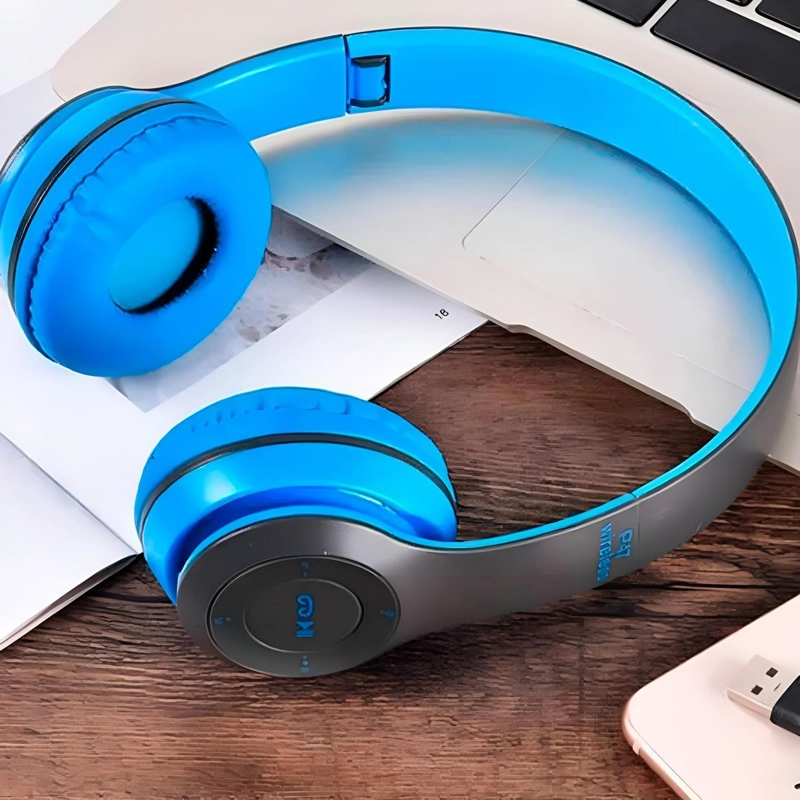 AUDÍFONOS IMPORTCLICK TEC.36 RECARGABLE FM TF BLUETOOTH CELESTE MICRÓFONO - 5