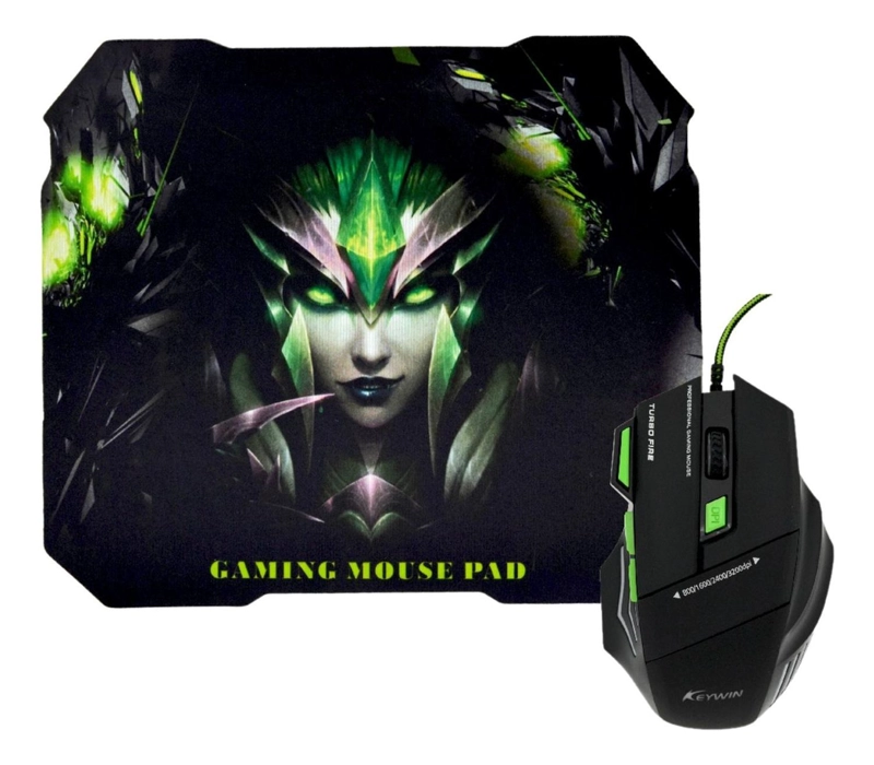 KIT MOUSE GAMER MOUSEPAD ERGONOMICO VERDE