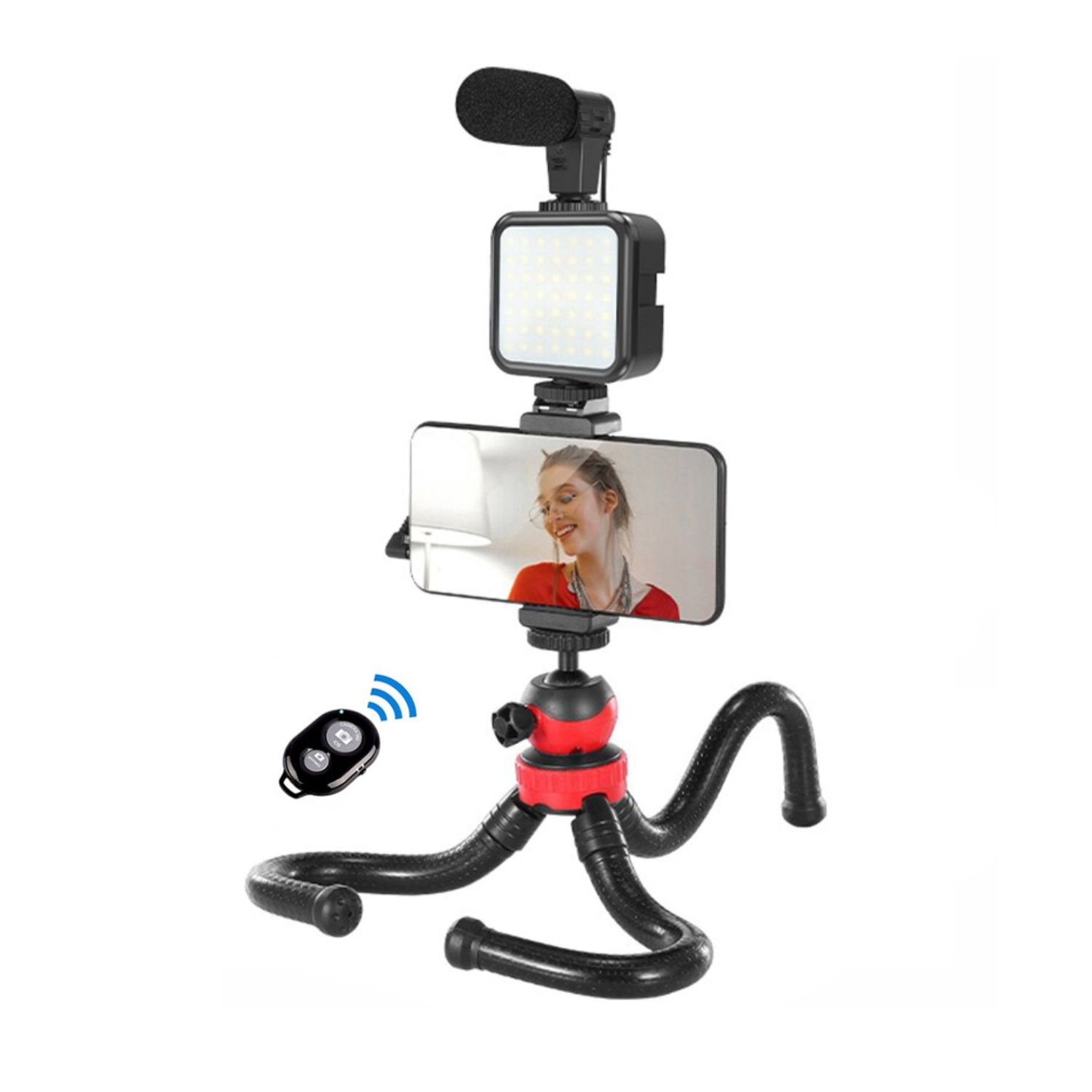 KIT IMPORTCLICK TEC.65 STREAMING SMARTPHONE TRÍPODE FLEXIBLE LUZ MICRÓFONO CONTROL REMOTO - 1
