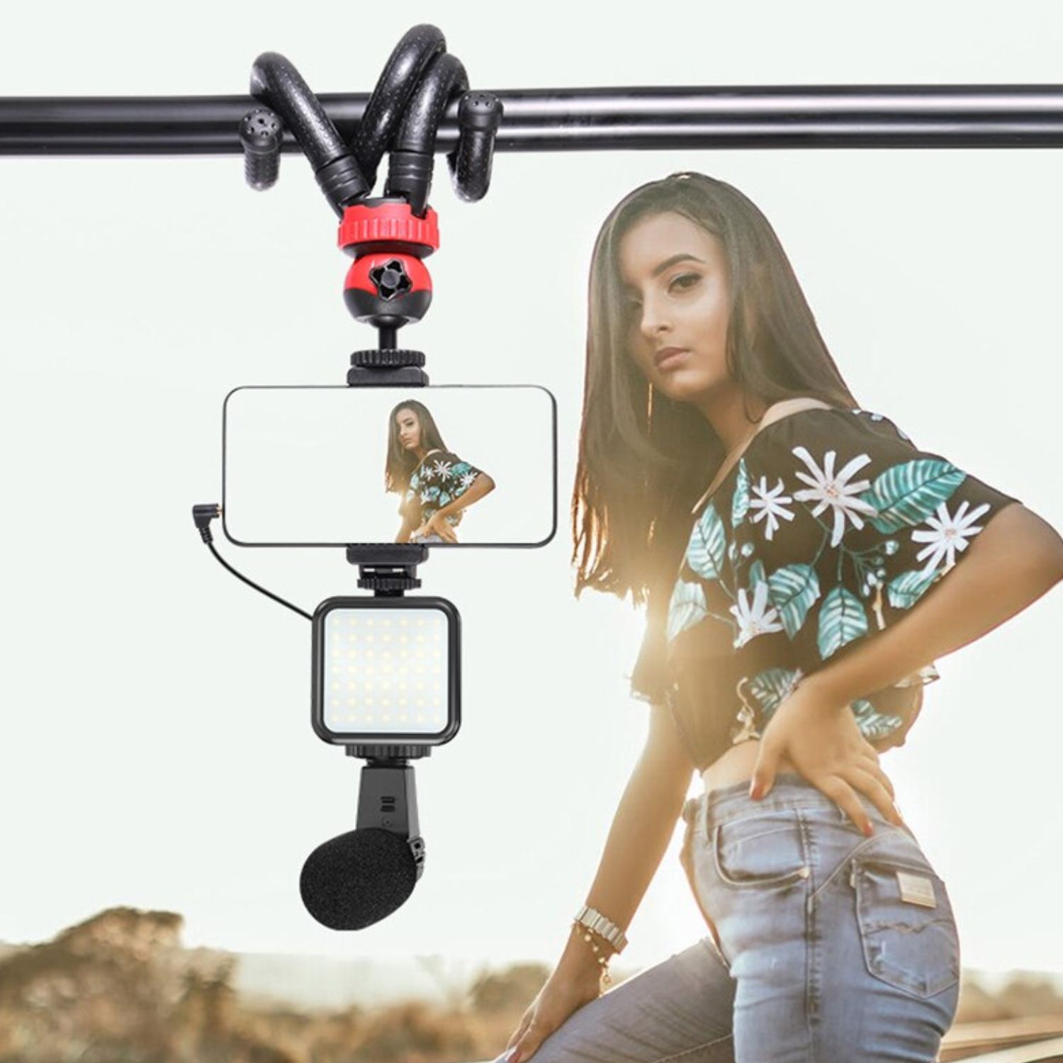 KIT IMPORTCLICK TEC.65 STREAMING SMARTPHONE TRÍPODE FLEXIBLE LUZ MICRÓFONO CONTROL REMOTO - 5