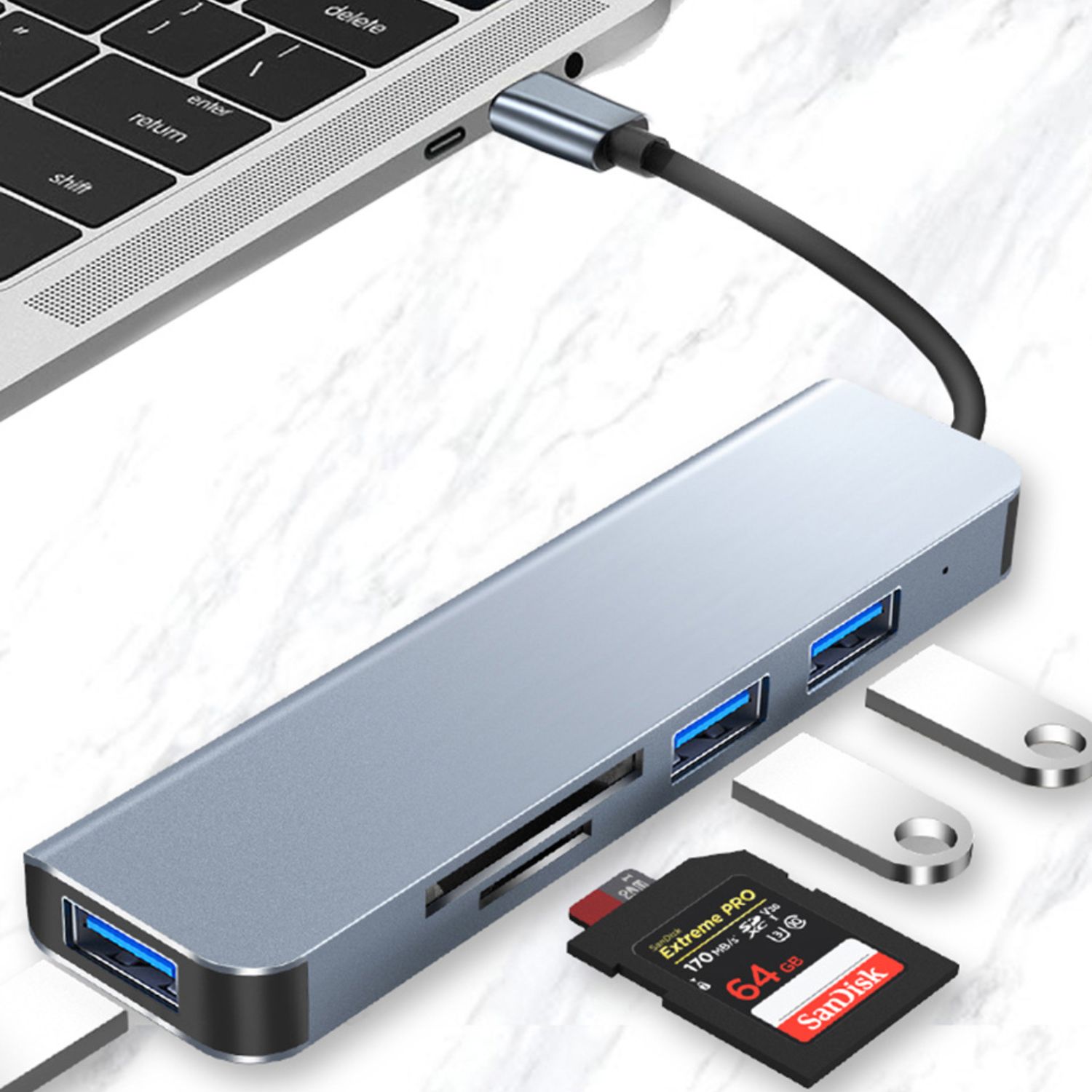 HUB C 5 EN 1 2 LECTORES TARJETA USB - 6