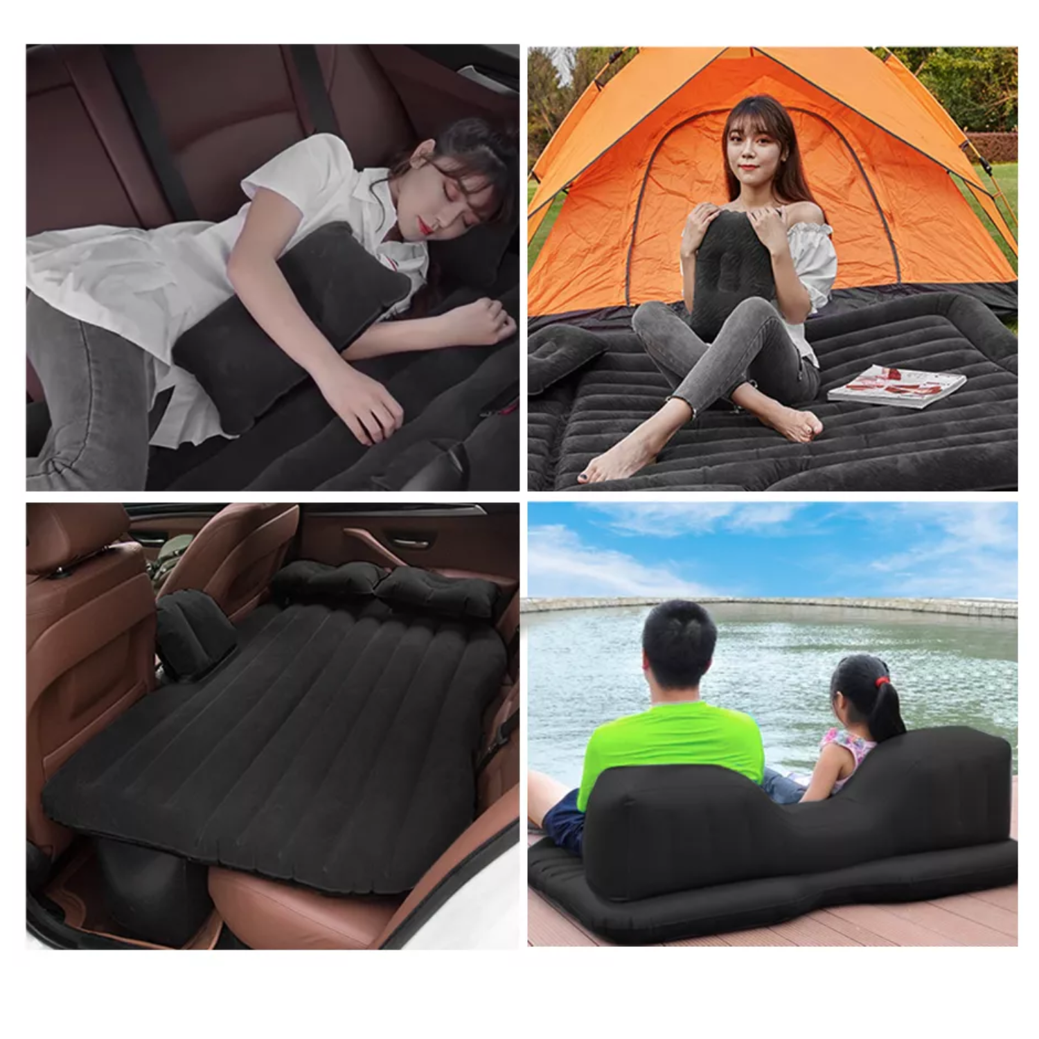 COLCHÓN INFLABLE IMPORTCLICK 30 CM AUTO ALMOHADA CON COMPRESOR NEGRO - 6