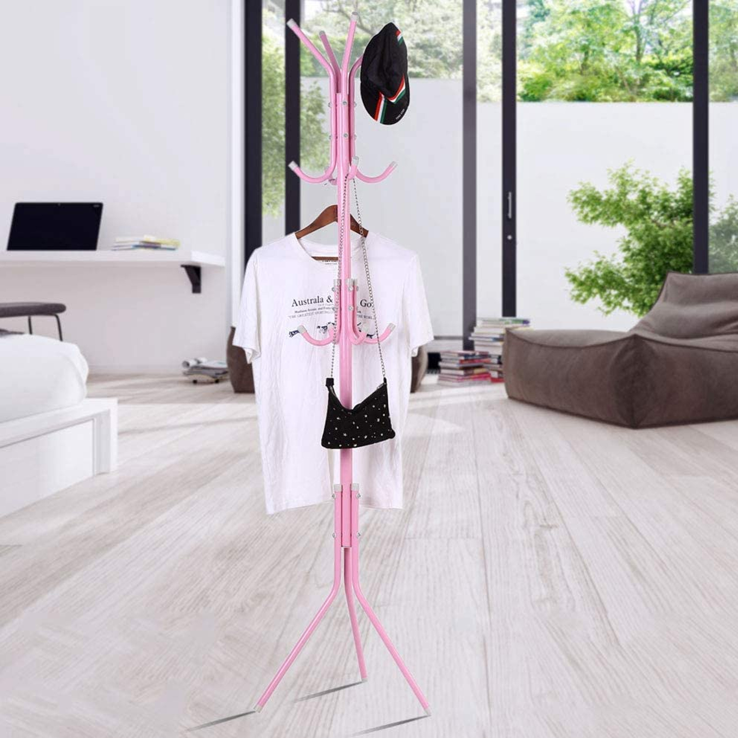 COLGADOR IMPORTCLICK HOG.222 ROSADO PERCHERO METÁLICO TRÍPODE 165CM X 42CM - 6