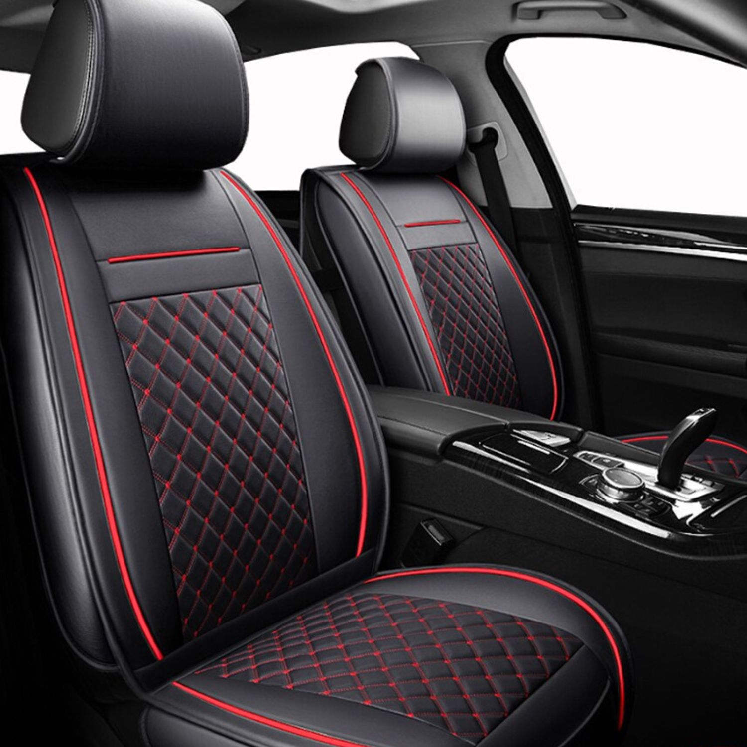 FUNDA ASIENTO AUTO IMPORTCLICK PREMIUM ECO CUERO LISBOA NEGRO ROJO - 3