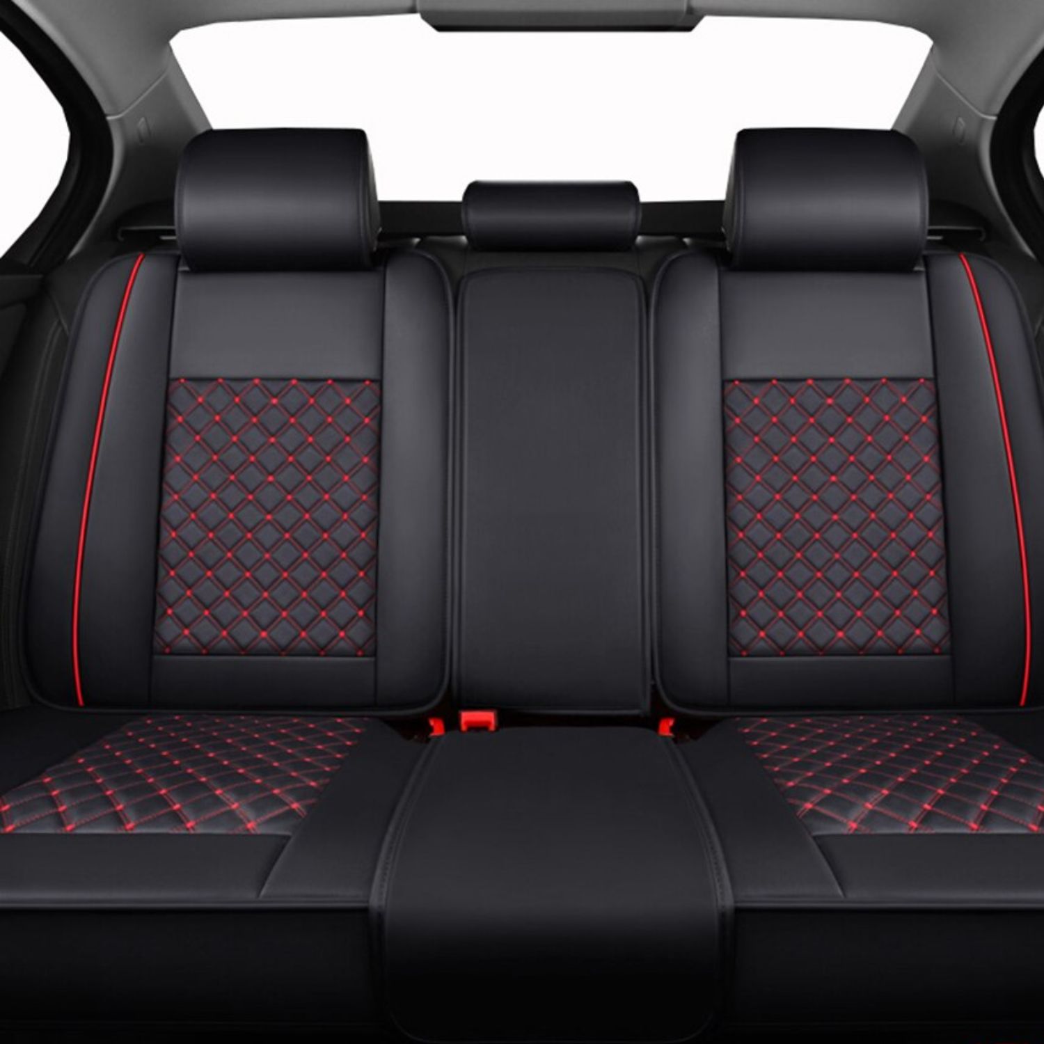 FUNDA ASIENTO AUTO IMPORTCLICK PREMIUM ECO CUERO LISBOA NEGRO ROJO - 4