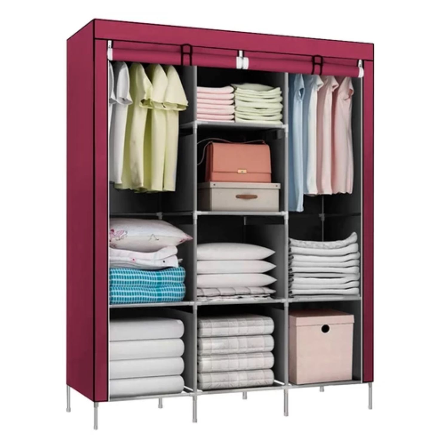 CLÓSET IMPORTCLICK HOG.274 ROJO ORGANIZADOR ARMABLE TELA RED WINE 3 CUERPOS 130X45X175 CM - 1