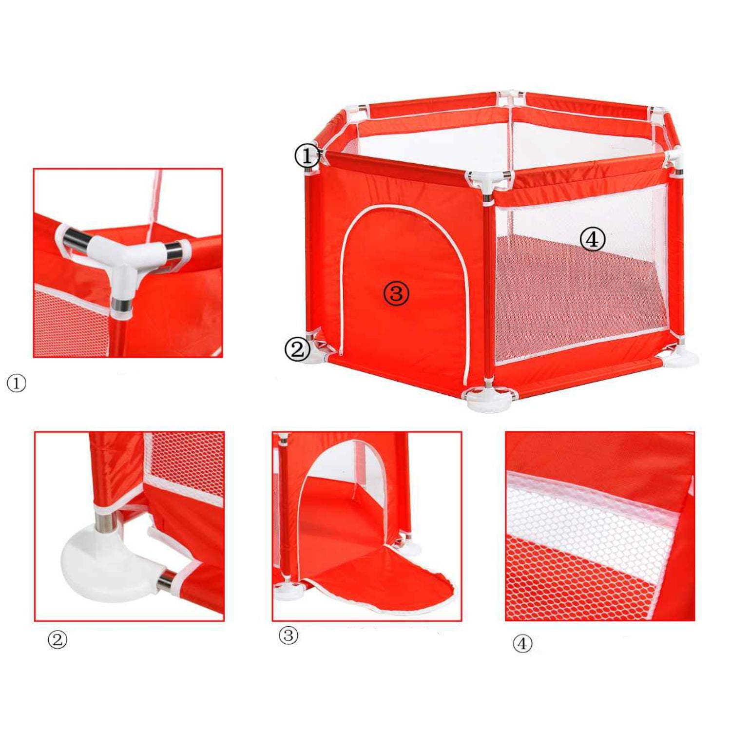 PISCINA CORRAL INFANTIL IMPORTCLICK INF.51 ROJO BEBE ESTIMULACIÓN PELOTAS 125X65 CM - 2