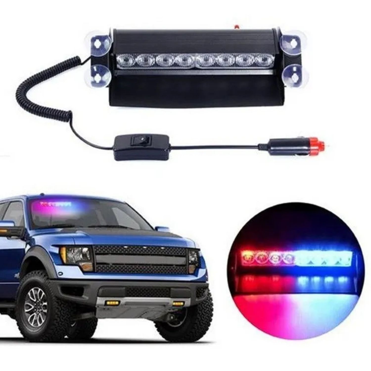 BALIZA PARABRISA LUZ ESTROBOSCÓPICA LED AZUL ROJO 12 V - 8