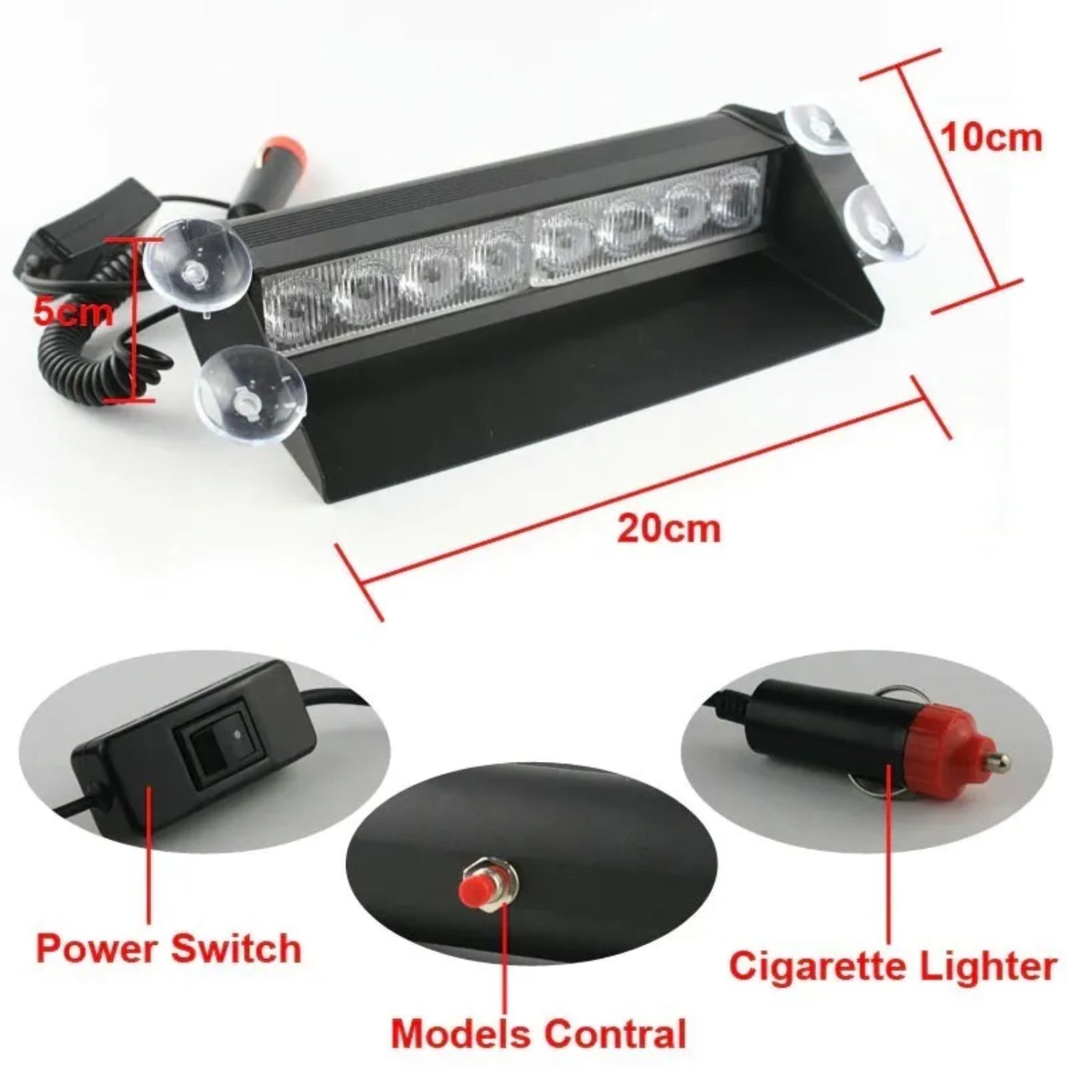 BALIZA PARABRISA LUZ ESTROBOSCÓPICA LED AZUL ROJO 12 V - 9