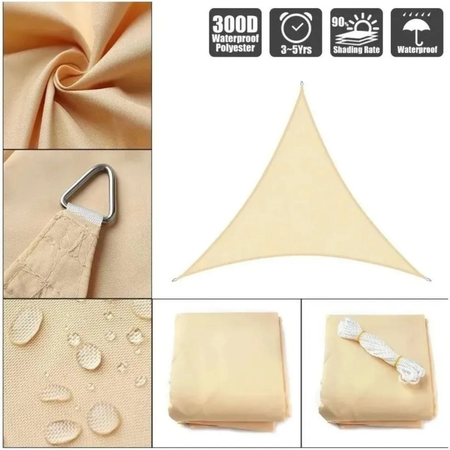 CARPA TOLDO VELA TRIANGULAR IMPERMEABLE UV 5X5X5 MTS - 2