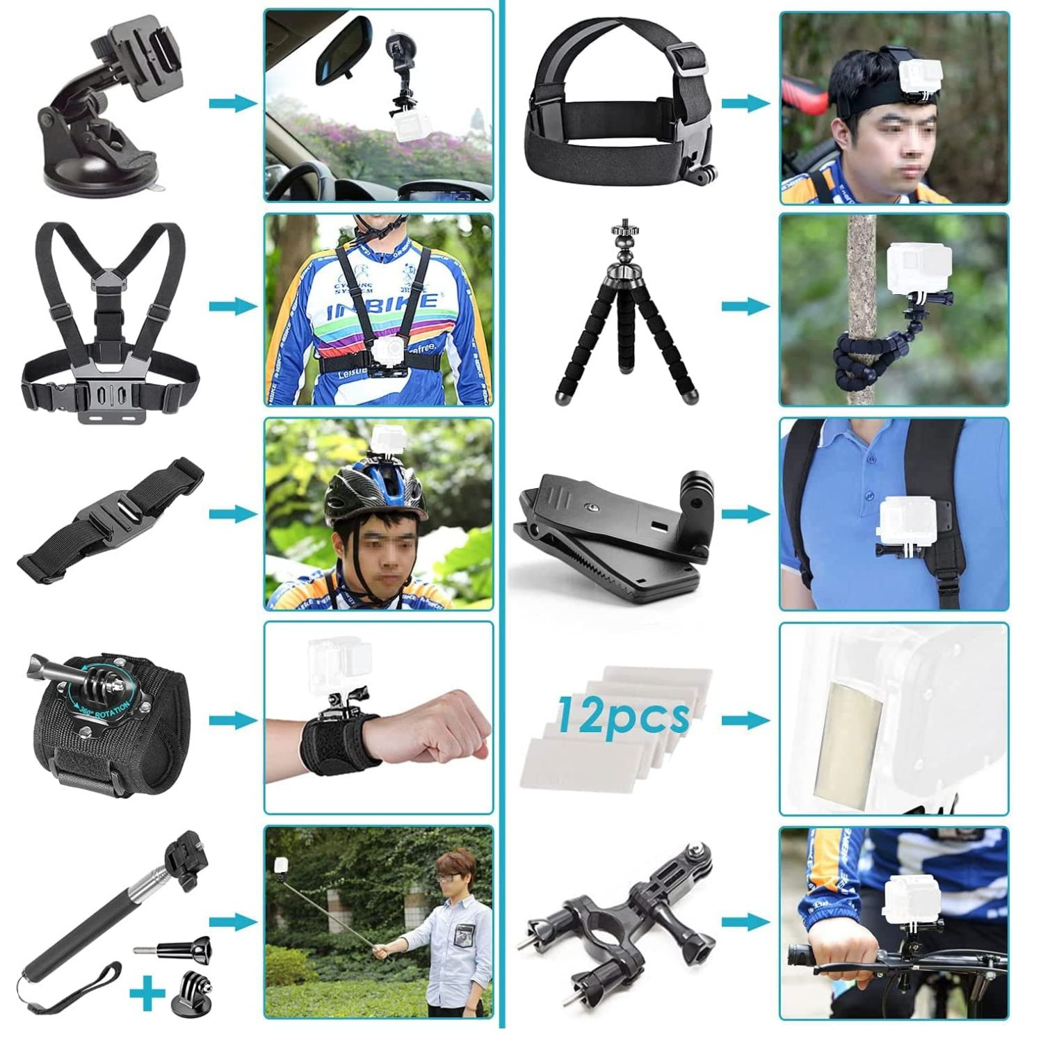 KIT IMPORTCLICK TEC.108 51 ACCESORIOS CÁMARA DEPORTIVA GOPRO ESTUCHE - 2