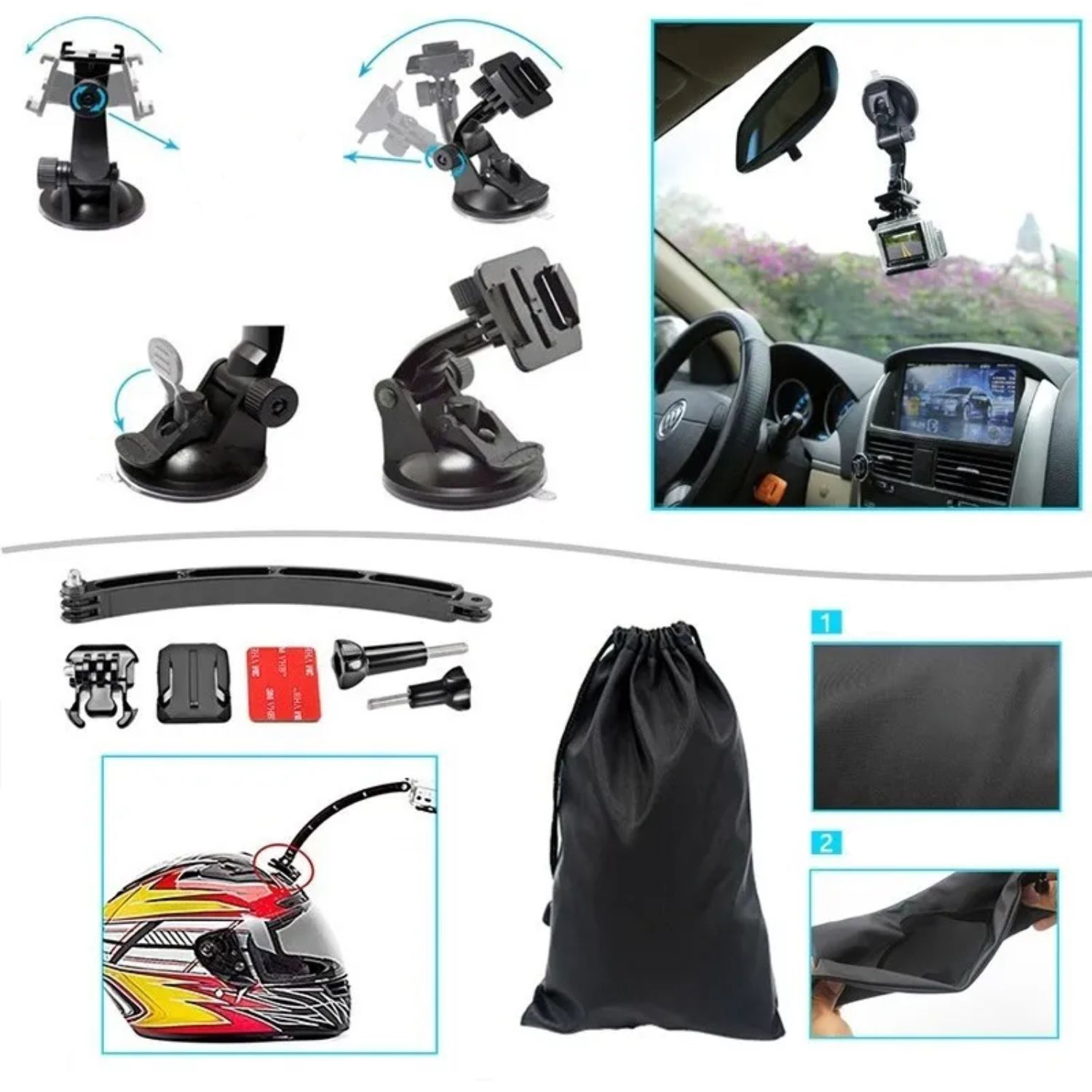 KIT IMPORTCLICK TEC.114 40 ACCESORIOS CÁMARA DEPORTIVA GOPRO ESTUCHE - 5