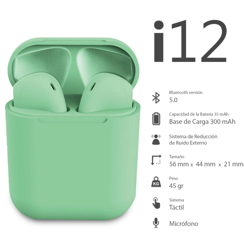 AUDÍFONOS INALÁMBRICOS BLUETOOTH TÁCTIL I12 TWS VERDE - 7