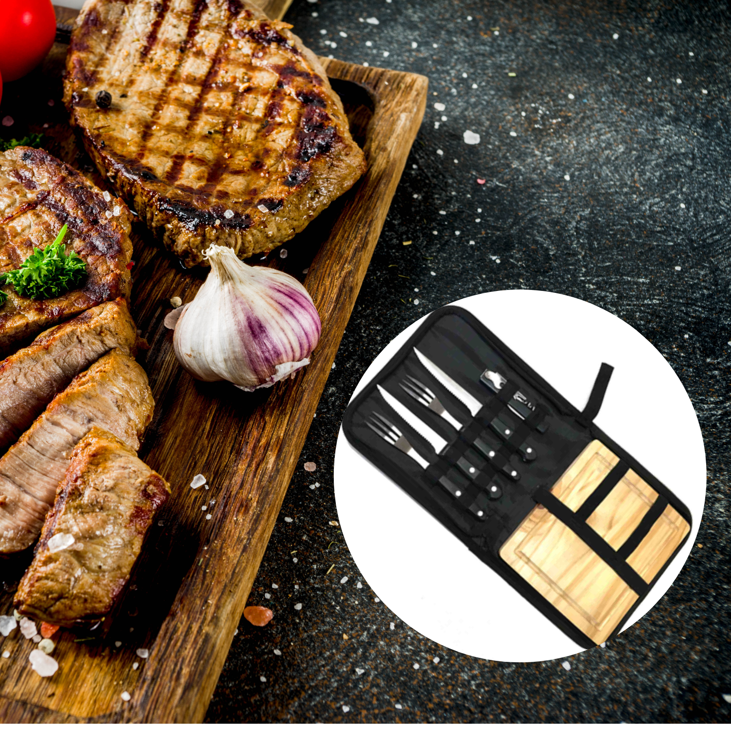 SET ASADO PARRILLA BBQ 6 PIEZAS EN COLOR NEGRO - 5