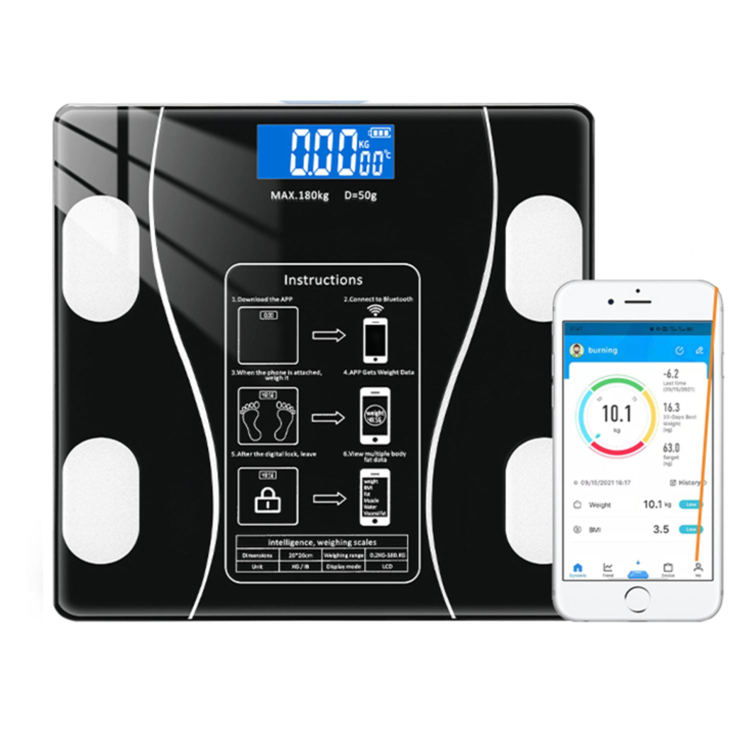 PESA IMPORTCLICK SAL.42 BALANZA ELECTRÓNICA BLUETOOTH 27 CM VIDRIO NEGRO - 1